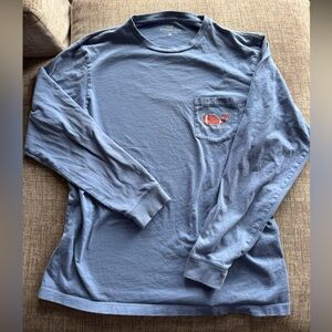 Vineyard Vines Slate Blue Long-Sleeve Pocket Tee with Whale Logo
